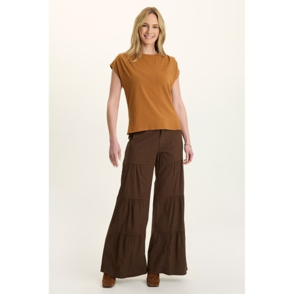 XCVI Wearables Brown Tiered Wide Leg Palazzo‎ Pants Style 2484 Espresso L